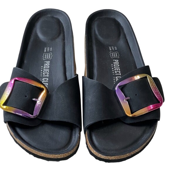 Project Cloud Black Suede Iridescent Adjustable Buckle Sandals Slides Comfort 10 - Picture 8 of 8